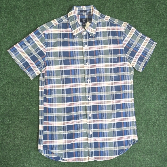 J. Crew | Mens Slim Small Oxford Cloth Short Sleeve Button Down Plaid Shirt - Picture 16 of 16